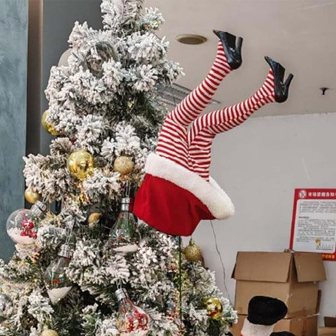 Pernas de Mamae Noel Natal Arvore Natalina com Movimento Chute Festa Fim de Ano Decoraçao Janela Gra