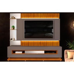 Estante P/sala até 65 Pol Solare C/luminária e Pés 210x190cm Marroquim/off White - Dj Móveis - 5