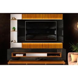 Estante P/sala até 65 Pol Solare C/luminária e Pés 210x190cm Marroquim/off White - Dj Móveis - 6