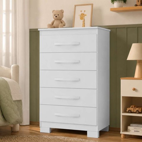 Cômoda Sapateira 5 Gavetas Luton - Branco Brilho - Édecasamóveis
