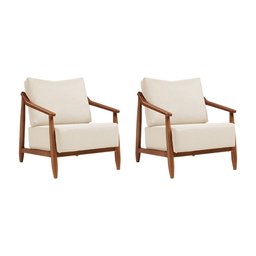 Kit 2 Poltronas Decorativa Vita Estofada Linho Off White - Mel - 1