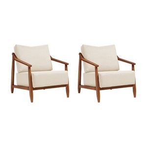 Kit 2 Poltronas Decorativa Vita Estofada Linho Off White - Mel