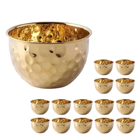 Tigela Bowl Inox Kit 14 Uni Cumbuca Saladeira Fruteira Mesa Posta Refeiçao Sala de Jantar Buffet Coz