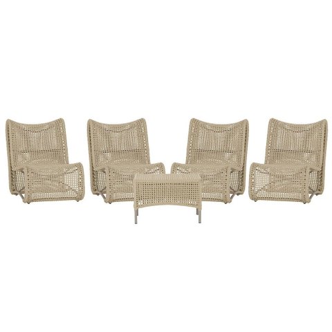 4 Poltronas e Mesa Texas em Alumínio Pintura Fendi Corda Náutica Trama Original