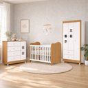Ver imagem 1 de Quarto de Bebê Completo Berço 100% MDF com Guarda-Roupa 3 Portas Nuvem Marrom/Branco Amadeirado