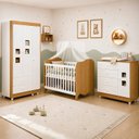Ver imagem 1 de Quarto de Bebê Completo Berço 100% MDF com Guarda-Roupa 3 Portas Nuvem Marrom/Branco Amadeirado