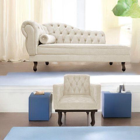 Kit Diva Recamier Diana 160cm Lado Direito e 01 Poltrona Classic Suede - Doce Sonho Móveis RECAMIER 