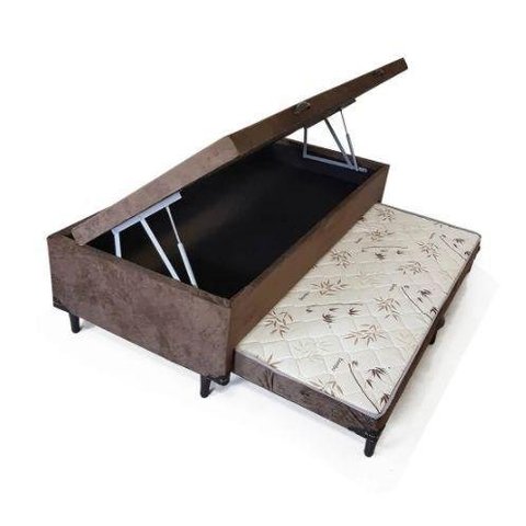Cama Box Bau Solteiro Com Auxiliar Semi Ortopedica Suede:TABACO