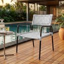 Ver imagem 3 de Poltrona Porã em Junco Sintético Aço Preto com Braços para Jardim Varanda Gourmet Lazer - Branco