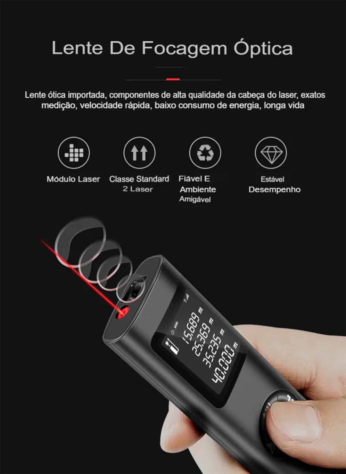 Trena Laser Digital 40 Metros Métrica Medidor Slim Usb-c - 4