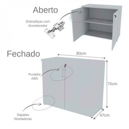 Conjunto Home Office Escrivaninha Balcão 2 Portas Armário Aéreo 3 Prateleiras Bramov - 5