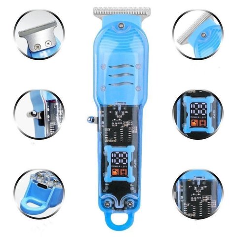 Super Máquina Profissional com Visor Digital de Bateria Usb Lâmina Aço Inox 306