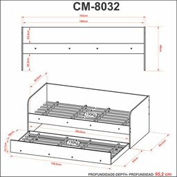 Sofá Cama Solteiro com cama Auxiliar 193x95,2cm CM8032 Tecnomobili Tecno Mobili Branco - 4