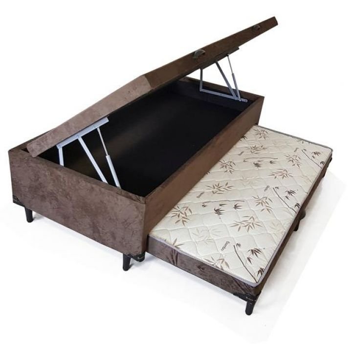 Cama Box Bau Solteiro Com Auxiliar Semi Ortopedica Suede:AREIA - 5