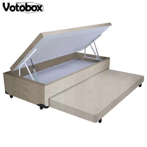 Cama Box Bau Solteiro Com Auxiliar Semi Ortopedica Suede:AREIA - 4