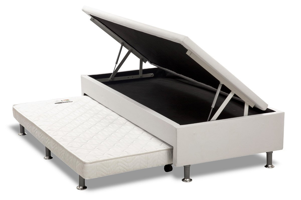 Cama Box Bau Solteiro Com Auxiliar Semi Ortopedica Suede:AREIA - 2