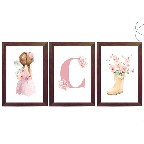 Quadros Decorativos Infantil Quarto Menina Aquarela:tabaco