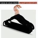 Ver imagem 1 de Cabide de Veludo Infantil - Preto com Gancho Rose Gold - 30 Cm - Fixel Kids - Caixa - 100 Unidades