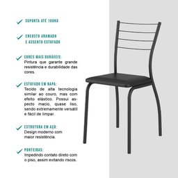 Conjunto Sala de Jantar Fortaleza Preto Mesa e 4 Cadeiras Carraro - 8