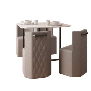 Conj. Compacto Sala de Jantar Pin - Mesa Rtg C/ 4 Cadeiras Estofadas
