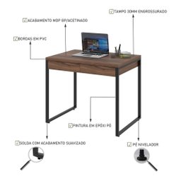 Mesa Escritório Office Estilo Industrial 0,90 M C/ 2 Gavetas - 4