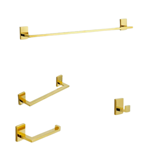 Kit  de Acessórios 4 Peças Aço Inox Dourado Gold Brilhante Conjunto de Banheiro Metal Premium