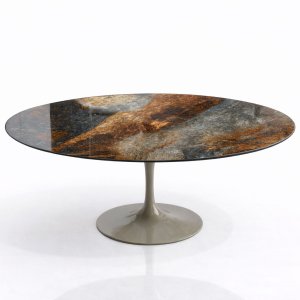 Mesa de Jantar Saarinen Oval 160x90cm em Mdf Calacata Marmorizada Estelar