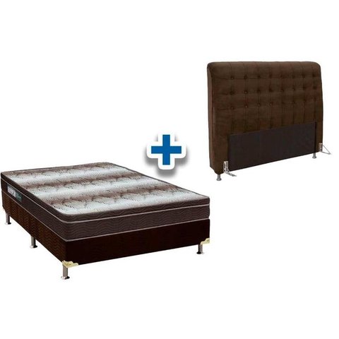Cama Box Queen CRC + Colchão Ortopédico Light Ortobom + Cabeceira Dama Marrom Chocolate