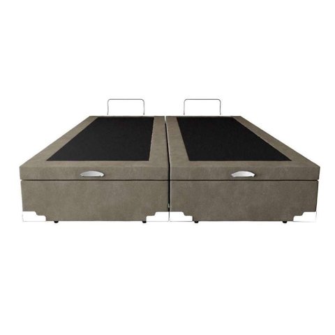 Cama Box Baú Casal em Sued Bege Bipartido - 138x188