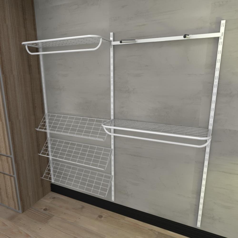 Kit Cremalheiras e Araras para Loja com 11 Peças Regulável 200x200cm Cor Branco Modelo - 1