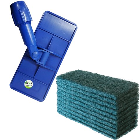 Kit Suporte Lt Limpa Tudo Junção Articulada + 10 Unidades Fibras Limpeza Pesada Verde para Piso \ Ch