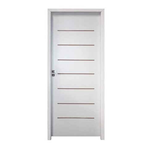 Kit Porta de Madeira 215x87cm Batente 11cm com Guarnição Cristal Primer Abertura Direita Branco Unip