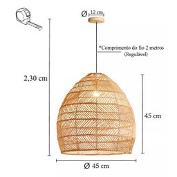 Pendente Fibra Natural Rattan Vime Mesa Quarto Sala Nat15 - 5