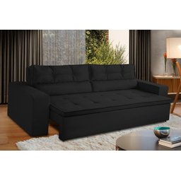 Sofá Retrátil e Reclinável 3 lugares com Molas 1,80m Vegas Suede Preto Adonai Estofados - 1