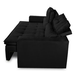 Sofá Retrátil e Reclinável 3 lugares com Molas 1,80m Vegas Suede Preto Adonai Estofados - 8