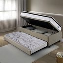 Ver imagem 3 de Bicama Box Baú Linho Bege 88x188 com Colchão Molas Ensacadas Cama Inhouse Ecoflex