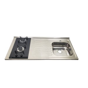 Pia Fogão Gás 2 bocas Fabrinox 120x55cm, cuba direita e furo para torneira