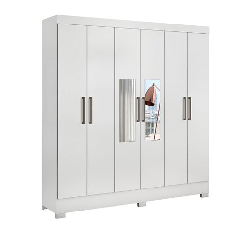 Guarda Roupa De Casal 6 Portas Plaza com Espelho Branco