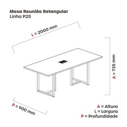 Mesa de Reunião Retangular com Power Box 200x90cm Mr2000p25tub - 3