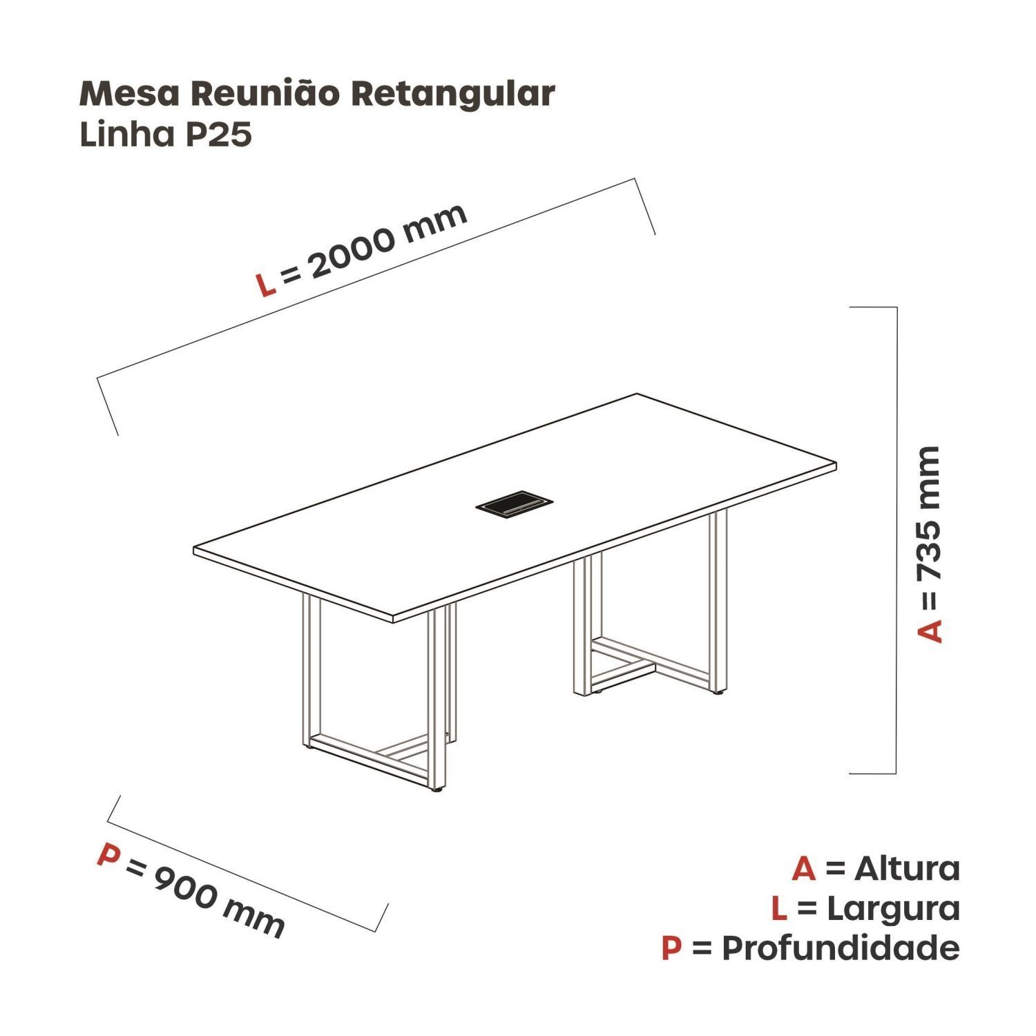 Mesa de Reunião Retangular com Power Box 200x90cm Mr2000p25tub - 3