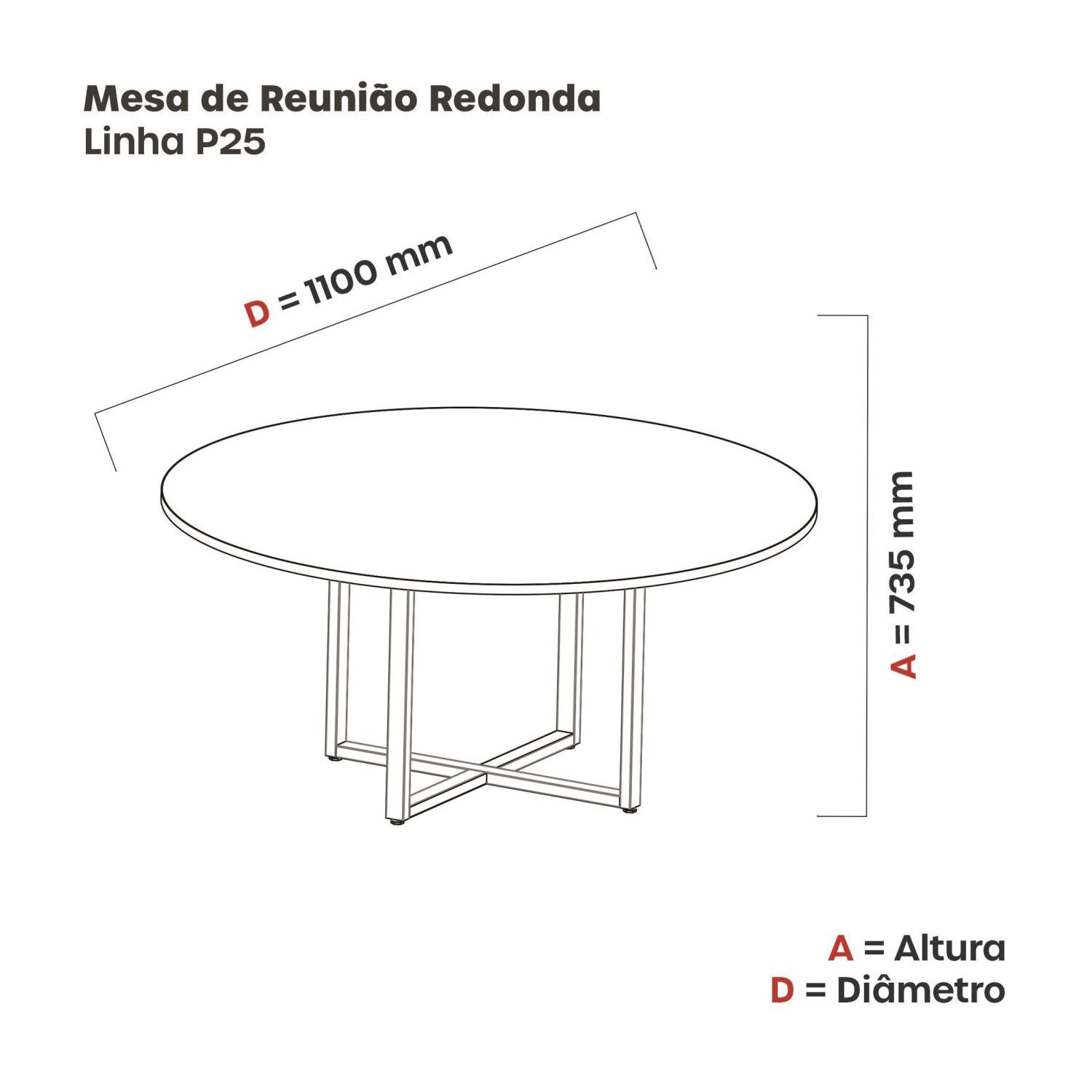Mesa de Reunião Redonda 100cm Mrr1100p25tub - 3