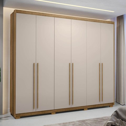 Guarda-roupa 6 Portas 6 Gavetas com Maleiro Interno Dubai Majestic Nature/fendi 100% Mdf - Vila Rica