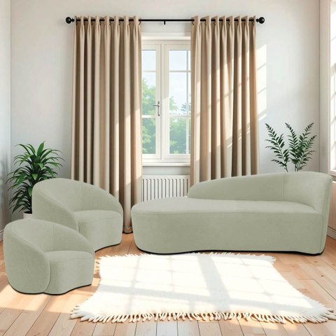 Kit Divã Recamier Orgânico França 160cm Lado Esquerdo e 2 Poltronas Amore Bouclé