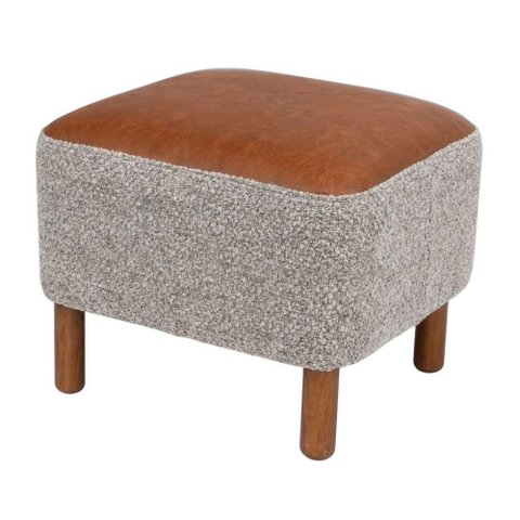 Puff Decorativo Verso 45x51 cm Pes Madeira Boucle e Courino Tce 1018 Tcs 727 Moll
