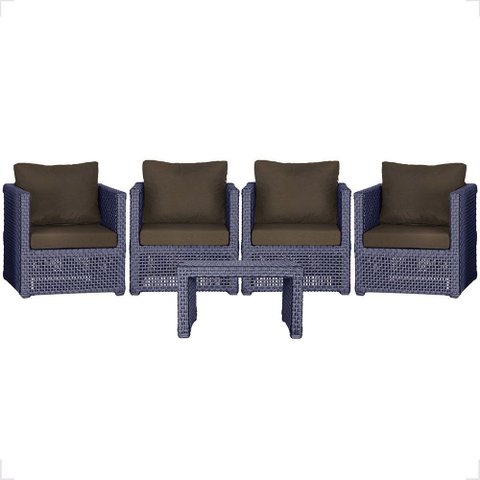Mesa Centro e 4 Poltronas Madri Corda Náutica Estofado 9 Trama Original