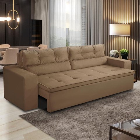 Sofá Retrátil e Reclinável 3 Lugares com Molas 2,00m Vanessa Suede Cappuccino Rover & Beato