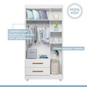 Ver imagem 7 de Guarda-Roupa Roupeiro Flocos 3 Portas 2 Gavetas Tigus Baby - Flex Color Branco/Ypê/Branco