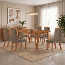 Ver imagem 1 de Conjunto Sala de Jantar Mesa Elos 1,60x0,80 Tampo Amadeirado 6 Cadeiras Riviera Cinamomo/Capuccino