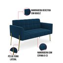 Ver imagem 3 de Sofá Namoradeira 2 Lugares Pé Ferro Dourado Elisa Bouclê Azul D03 - D'Rossi