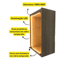 Vitrine Suspensa Amadeirada Porta Vidro 64x44cm C/ Led Colecionador - 3